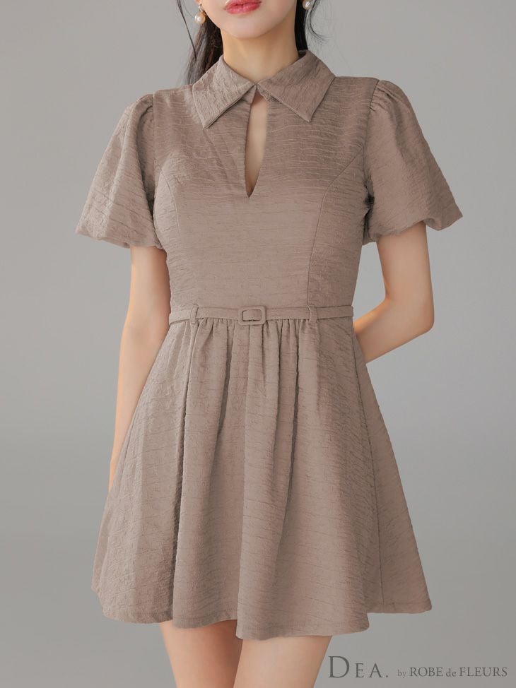 DEA. ディア バイ ローブドフルール ワッフル素材クラシカル襟付きフレアミニキャバドレス de4319