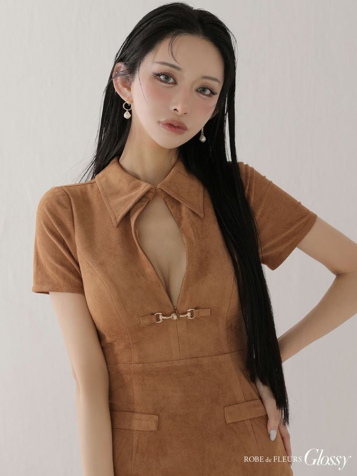 Glossy ローブドフルールグロッシー 【XS～Lサイズあり】スエードバストカット半袖ミニキャバドレス gl3945