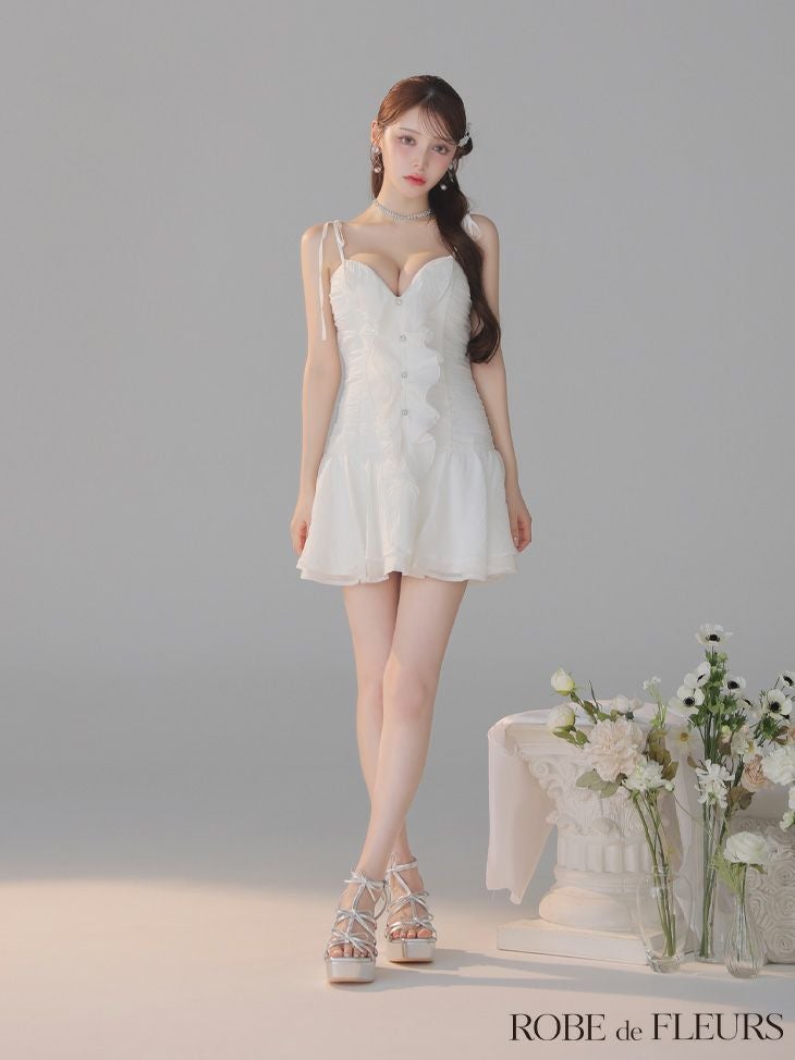 ROBE de FLEURS ローブドフルール 【XSサイズあり】サテンフロントシフォンフレアミニキャバドレス fm4326