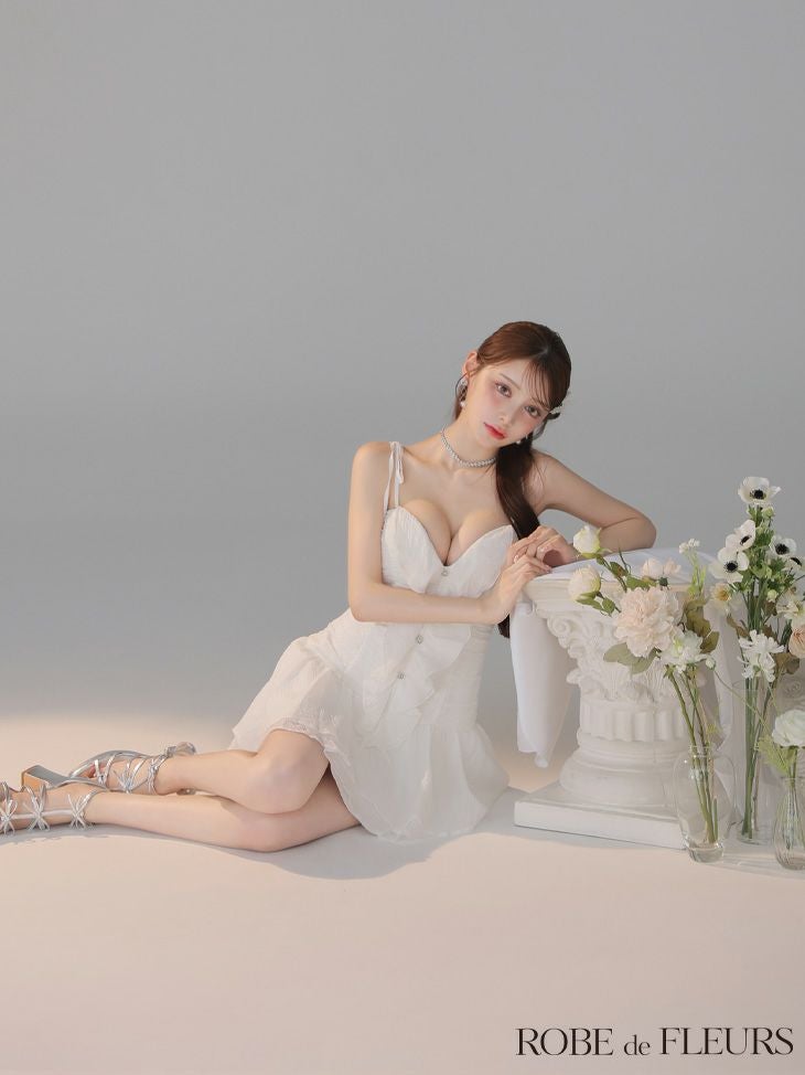 ROBE de FLEURS ローブドフルール 【XSサイズあり】サテンフロントシフォンフレアミニキャバドレス fm4326