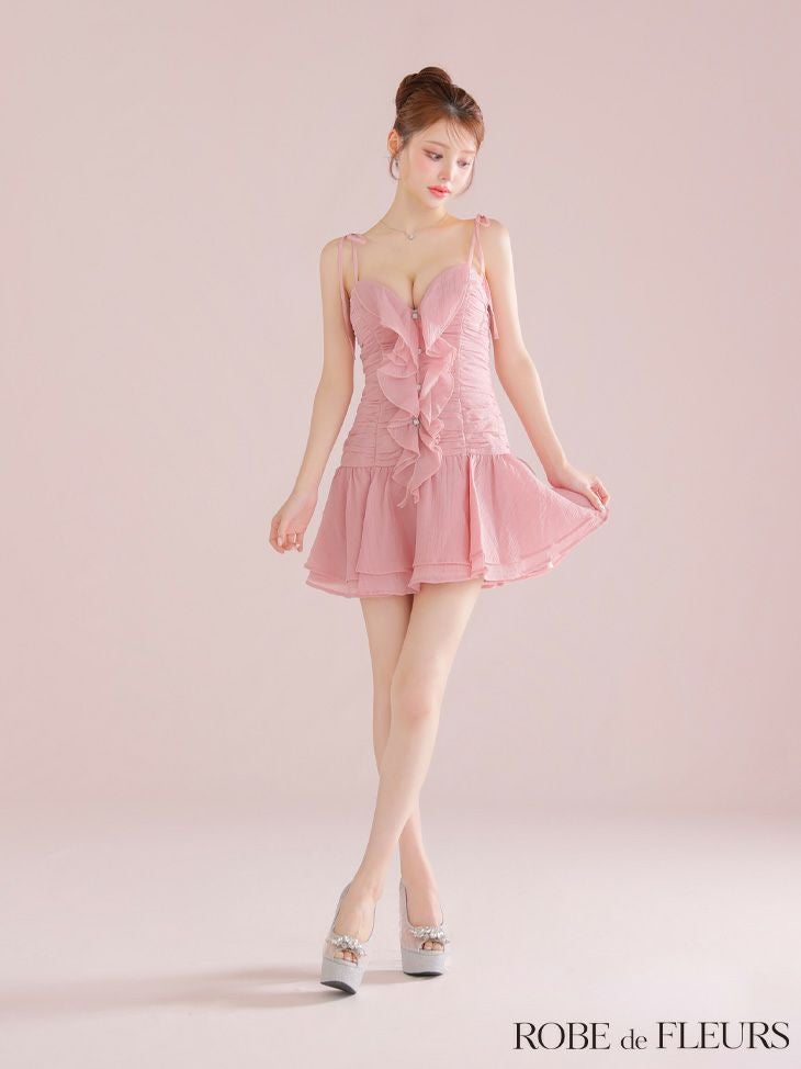 ROBE de FLEURS ローブドフルール 【XSサイズあり】サテンフロントシフォンフレアミニキャバドレス fm4326