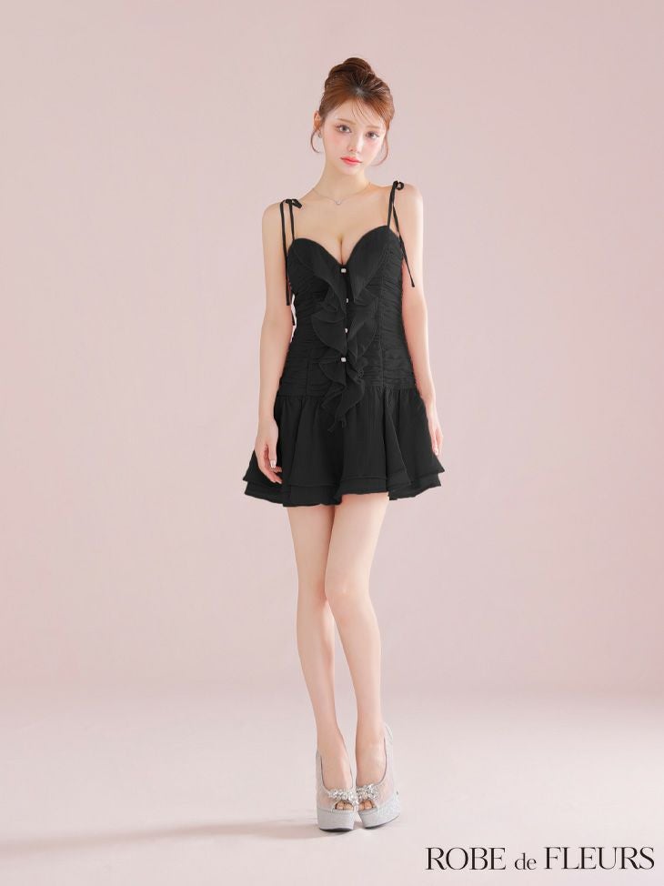 ROBE de FLEURS ローブドフルール 【XSサイズあり】サテンフロントシフォンフレアミニキャバドレス fm4326
