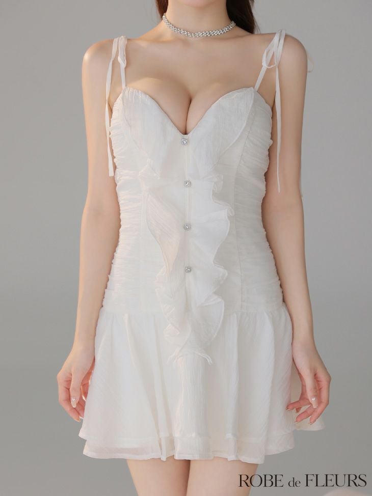 ROBE de FLEURS ローブドフルール 【XSサイズあり】サテンフロントシフォンフレアミニキャバドレス fm4326