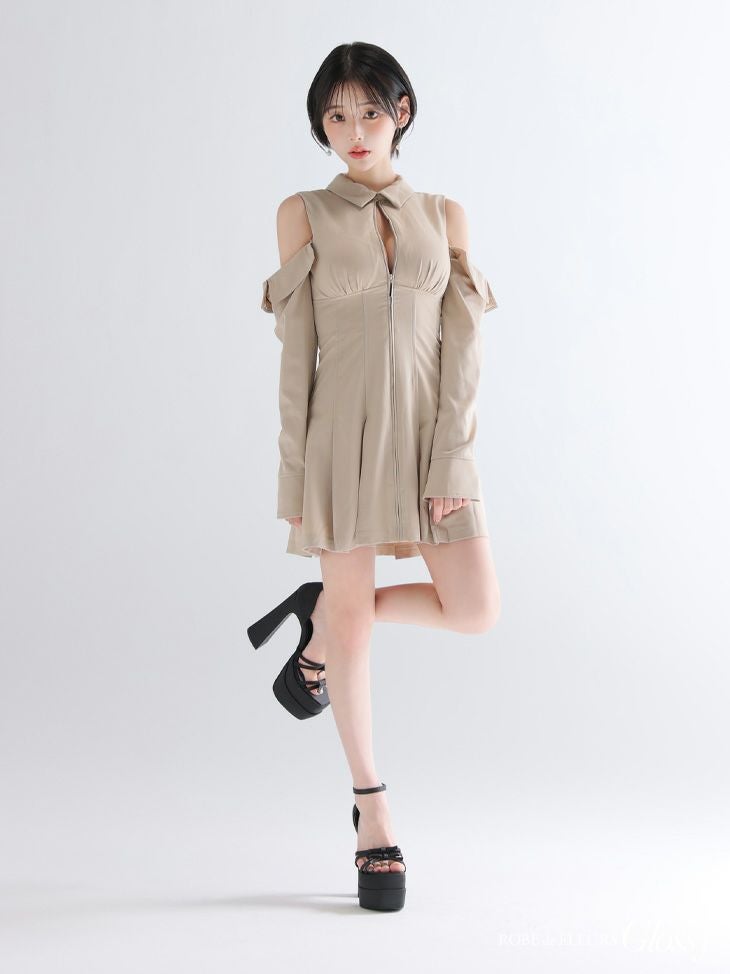 Glossy ローブドフルールグロッシー 【XSサイズあり】オフショルダーカットデザインフレアミニキャバドレス gl4126