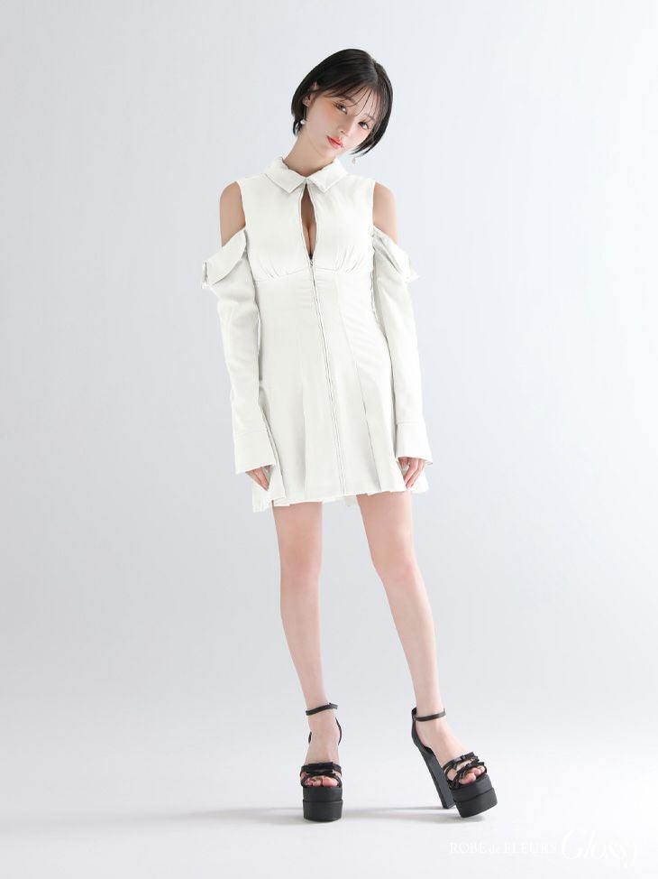 Glossy ローブドフルールグロッシー 【XSサイズあり】オフショルダーカットデザインフレアミニキャバドレス gl4126