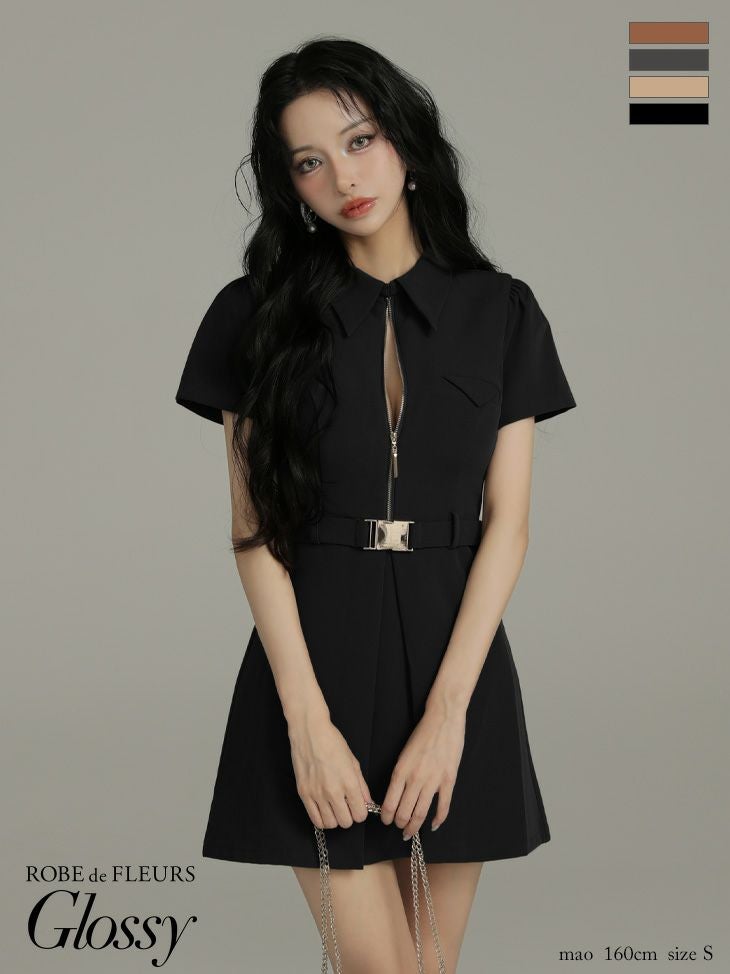 Sブラック　4138 ローブドフルールグロッシー　キャバドレス Glossy ローブドフルールグロッシー 【XS～Lサイズあり】シャツカラー