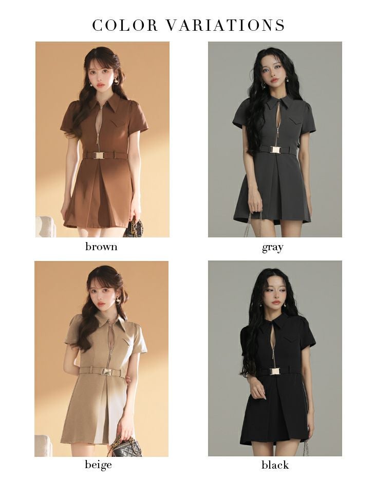 Glossy ローブドフルールグロッシー 【XS～Lサイズあり】シャツカラーウエストベルトフレアミニキャバドレス gl4617