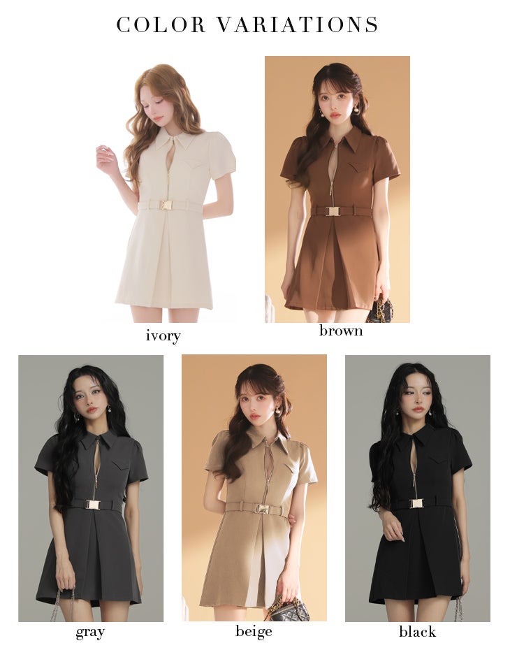 ROBE de FLEURS シャツカラーウエストベルトフレアミニキャバドレス Glossy ローブドフルールグロッシー 【XS～Lサイズあり】シャツカラー