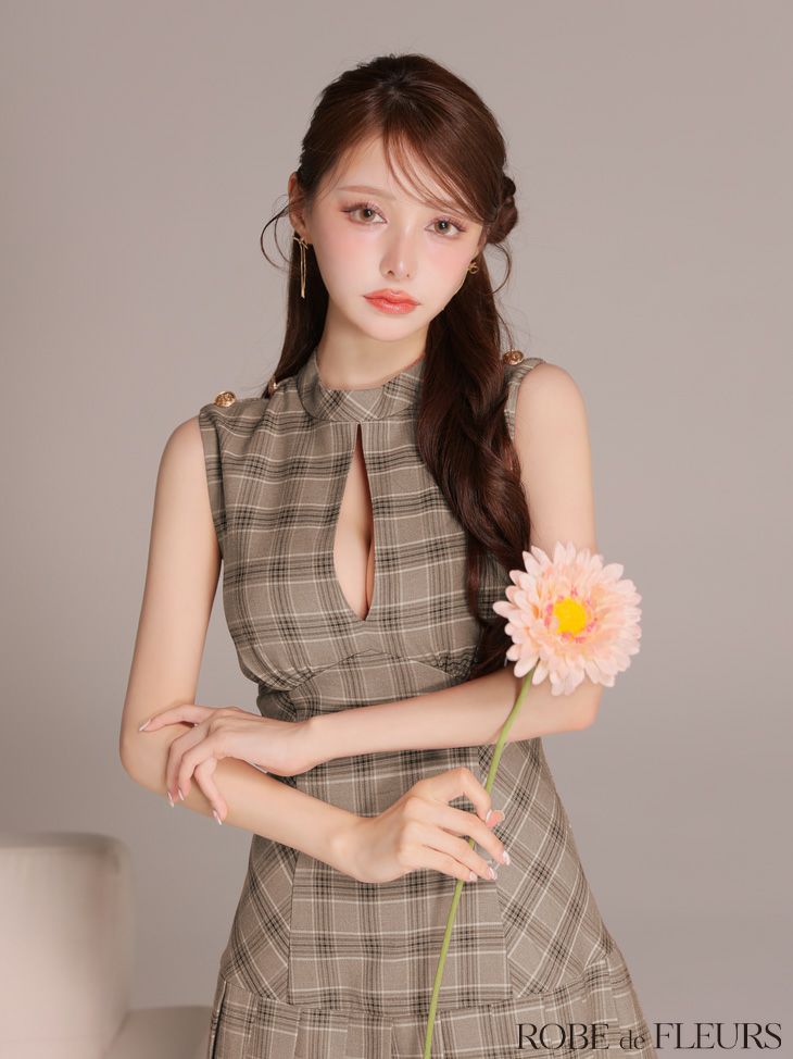 ROBE de FLEURS ローブドフルール 【XSサイズあり】クラシカルチェックツイルプリーツミニキャバドレス fm3389-c
