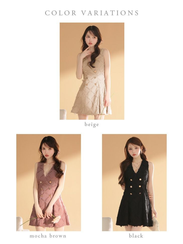 DEA. ディア バイ ローブドフルール 【XS~Lサイズあり】フリンジジャガードダブルボタンフレアミニキャバドレス de4311-c