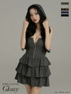 Glossy ローブドフルールグロッシー 【XSサイズあり】2wayフーディーバストジップティアードフレアミニキャバドレス gl4621-c