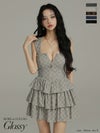 Glossy ローブドフルールグロッシー 【XSサイズあり】2wayフーディーバストジップティアードフレアミニキャバドレス gl4621-c