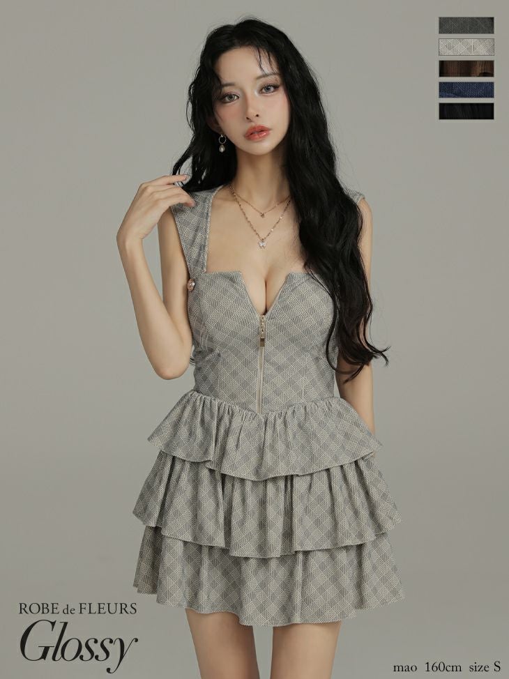 Glossy ローブドフルールグロッシー 【XSサイズあり】2wayフーディーバストジップティアードフレアミニキャバドレス gl4621-c