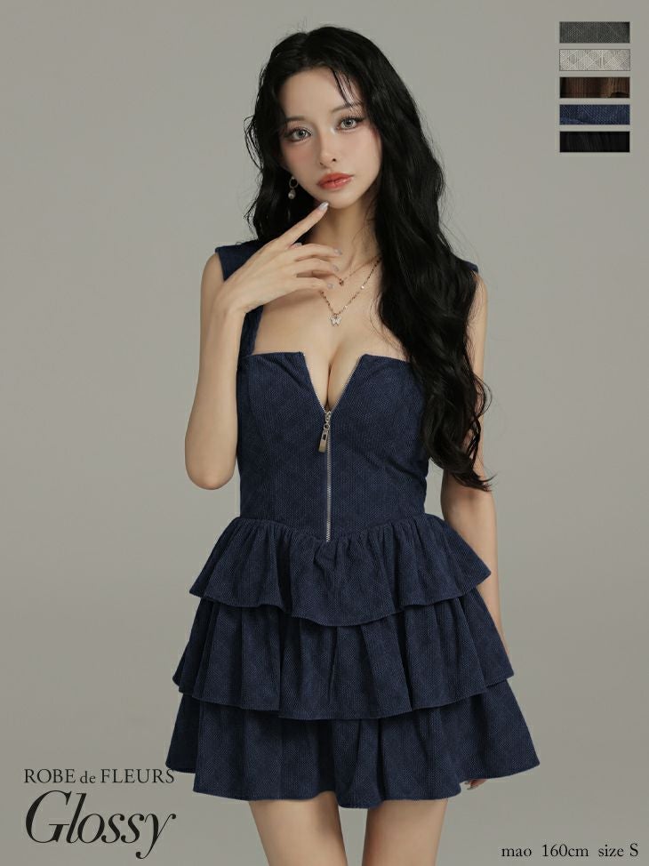 Glossy ローブドフルールグロッシー 【XSサイズあり】2wayフーディーバストジップティアードフレアミニキャバドレス gl4621-c