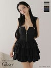 Glossy ローブドフルールグロッシー 【XSサイズあり】2wayフーディーバストジップティアードフレアミニキャバドレス gl4621-c