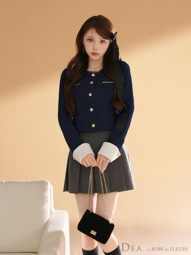 DEA. ディア バイ ローブドフルール 【XSサイズあり】ツイードクラシカルボタンプリーツミニキャバドレス de4605-c