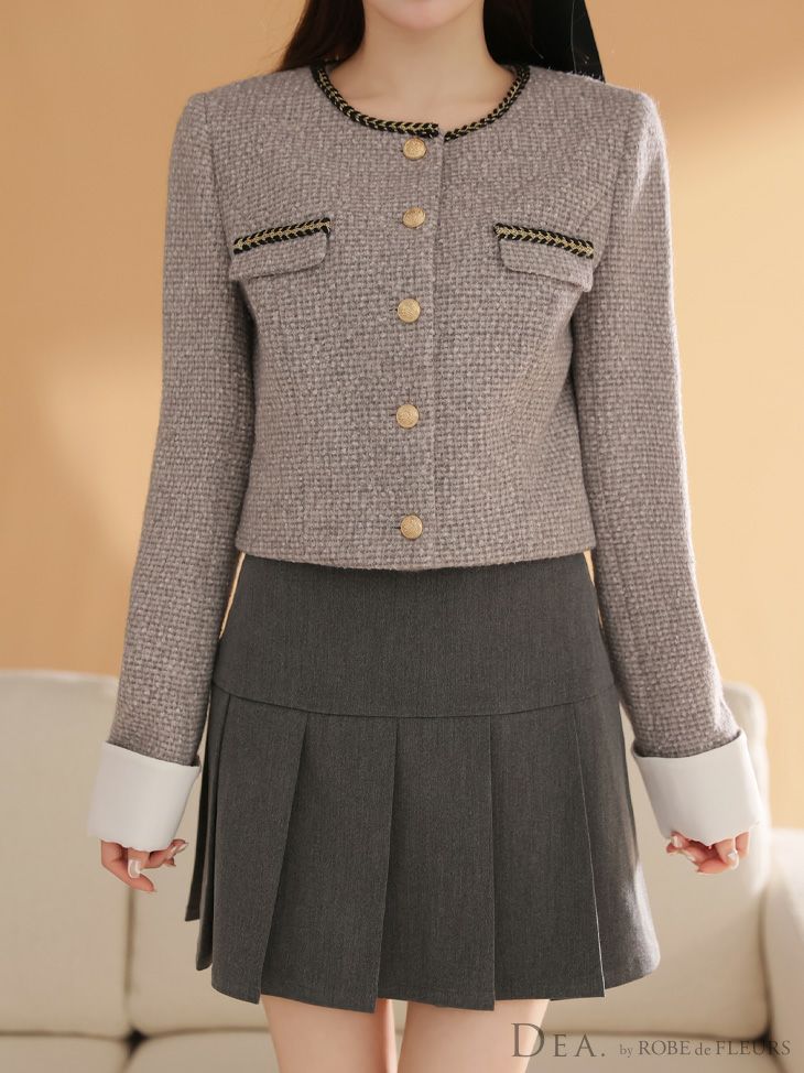 DEA. ディア バイ ローブドフルール 【XSサイズあり】ツイードクラシカルボタンプリーツミニキャバドレス de4605-c