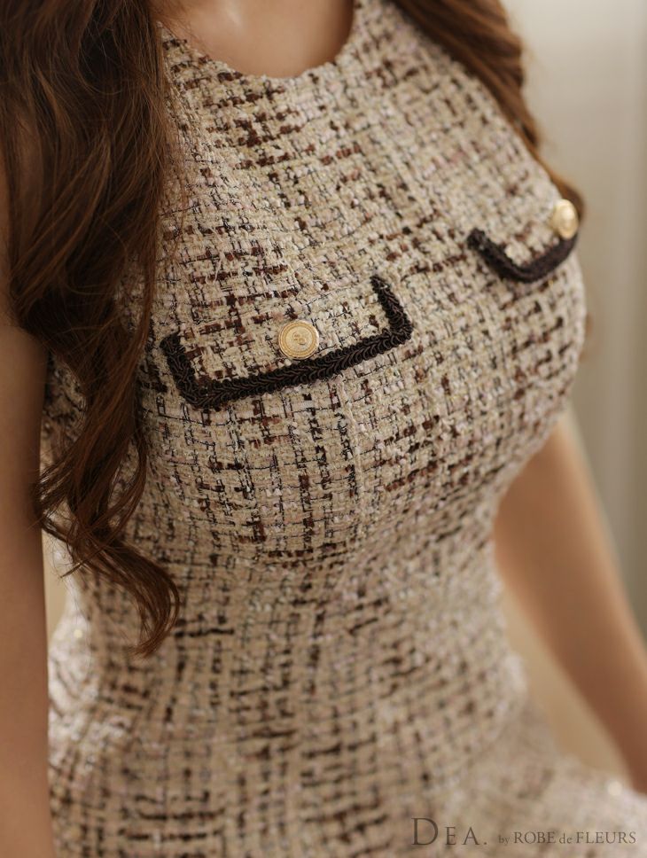 DEA. ディア バイ ローブドフルール 【XSサイズあり】ラメツイード×プリーツミニドレス de2940