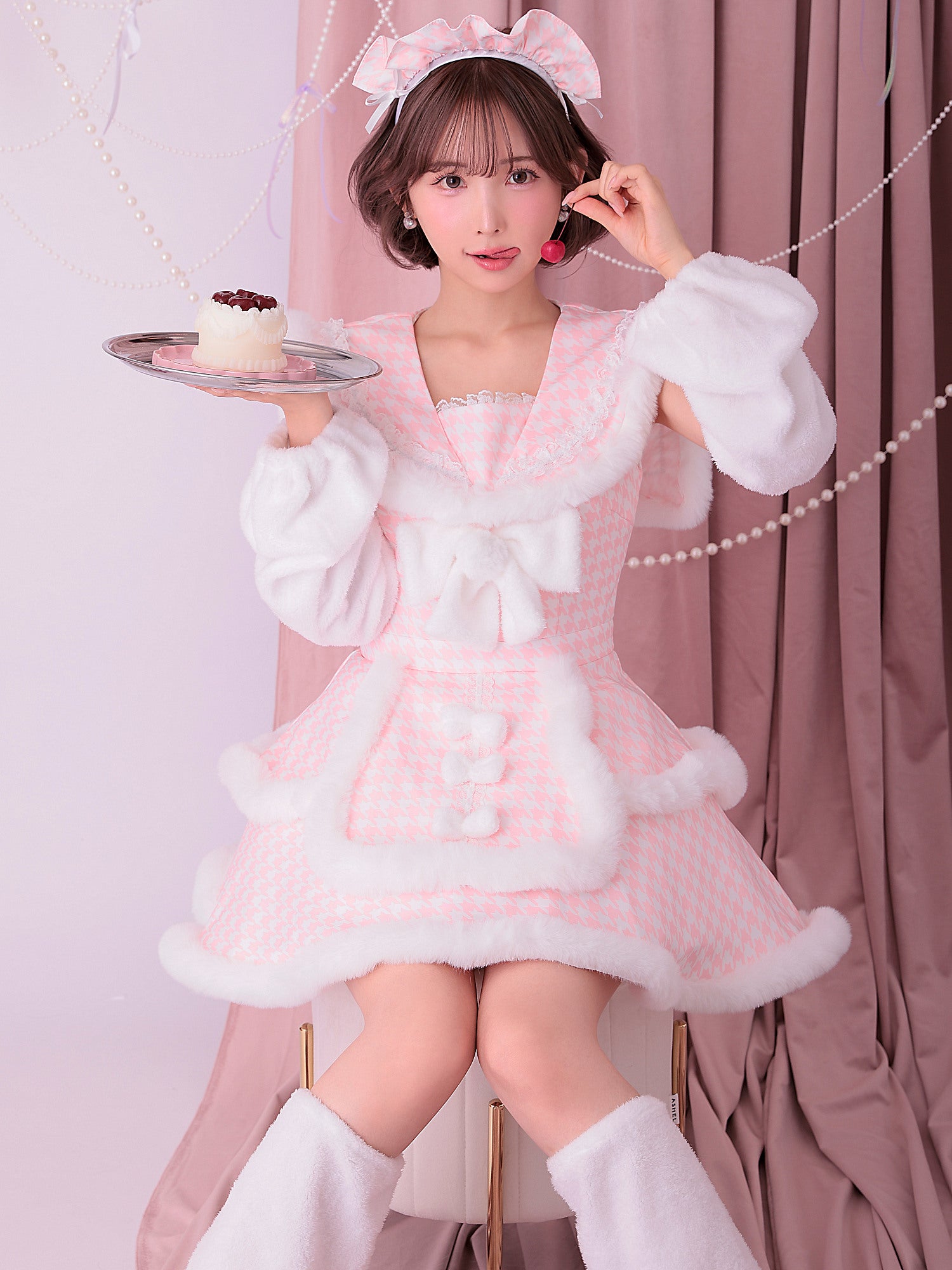 【4点セット】vanityME. × MIYANISHIYAMA いたずらうさぎのギンガムチェックドレス ピンク[ソンアミちゃん着用] vcsbn-250219-1-sn