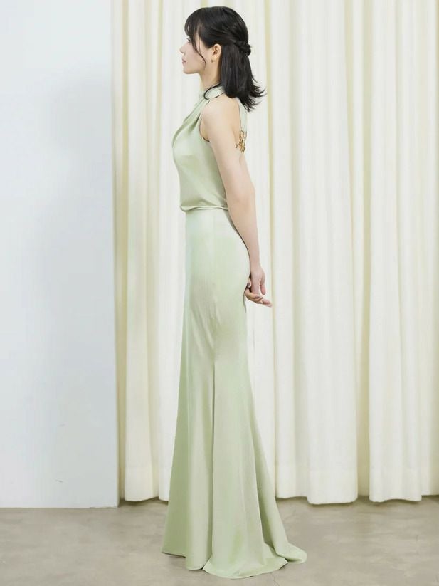 AngelR エンジェルアール バックオープンデザインホルターネックウエストマークタイトロングドレス ar25226-ks