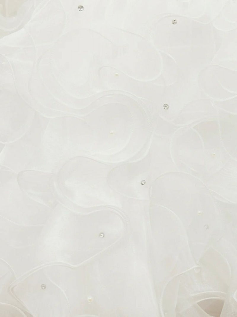 AngelR エンジェルアール ベアトップハートカットビジューパールチェーンフリルウエストマークフワAラインミニドレス ar25340