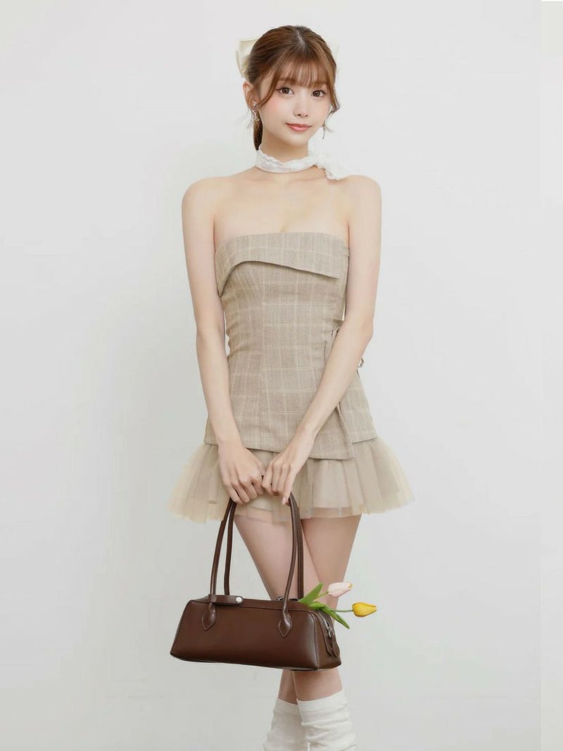 AngelR エンジェルアール ベアトップフリルチュールチェックフレアマイクロミニドレス ar25342