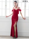 IRMA イルマ ワンカラー/クロスホルター/シフォン/オフショル/ファスナースリット/タイト ロングドレス ir55089-c