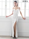 IRMA イルマ ワンカラー/クロスホルター/シフォン/オフショル/ファスナースリット/タイト ロングドレス ir55089-c