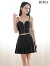 IRMA イルマ ワンカラー/サマーツイード/リボンビジュー/セットアップ/プリーツ/フレア ミニドレス ir55091-c