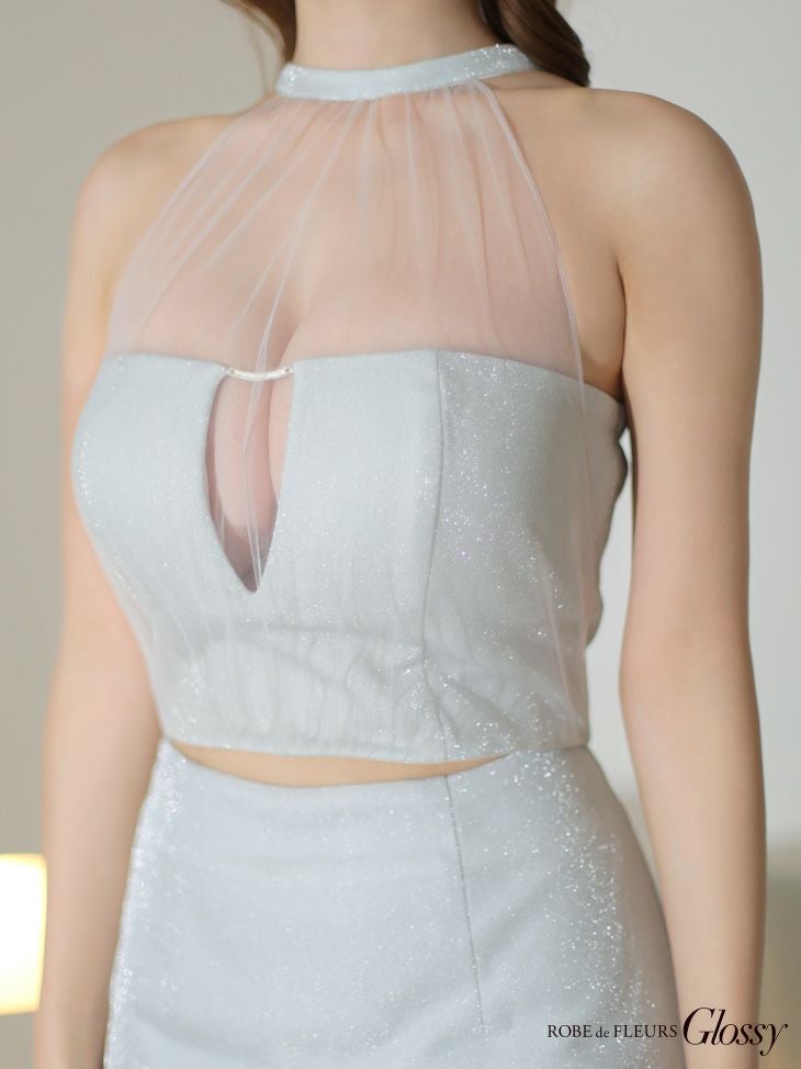 DEA. ディア バイ ローブドフルール 【Lサイズあり】花柄サテンショルダーリボンフレアロングキャバドレス de4603