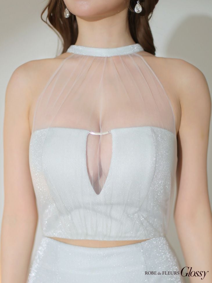 DEA. ディア バイ ローブドフルール 【Lサイズあり】花柄サテンショルダーリボンフレアロングキャバドレス de4603