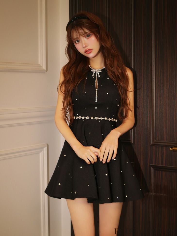 ROBE de FLEURS ローブドフルール リボンビジューバストカットフレアミニキャバドレス fm3618