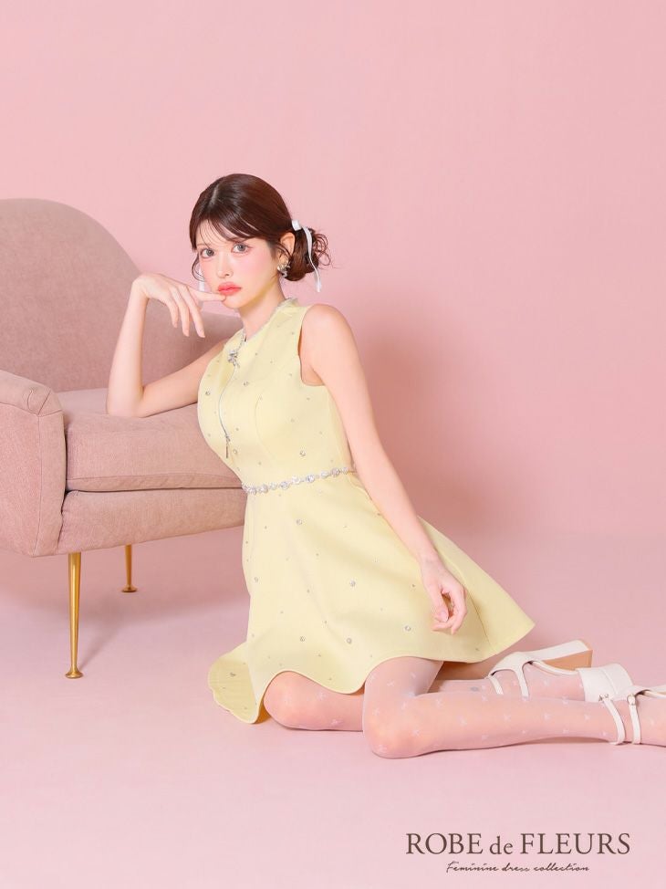 ROBE de FLEURS ローブドフルール リボンビジューバストカットフレアミニキャバドレス fm3618