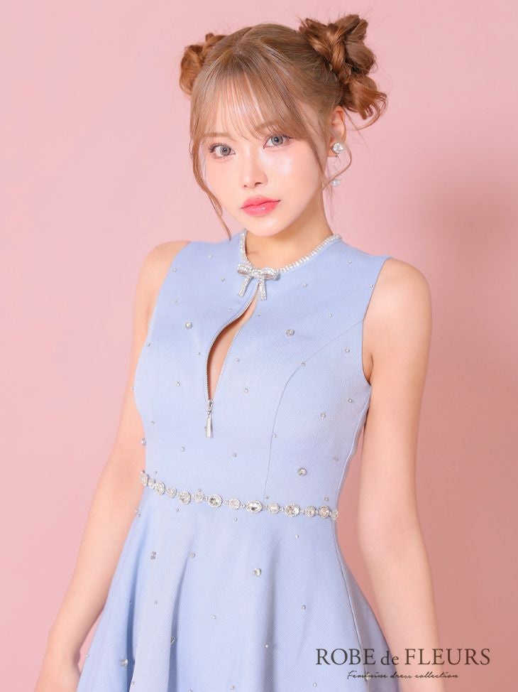 ROBE de FLEURS ローブドフルール リボンビジューバストカットフレアミニキャバドレス fm3618