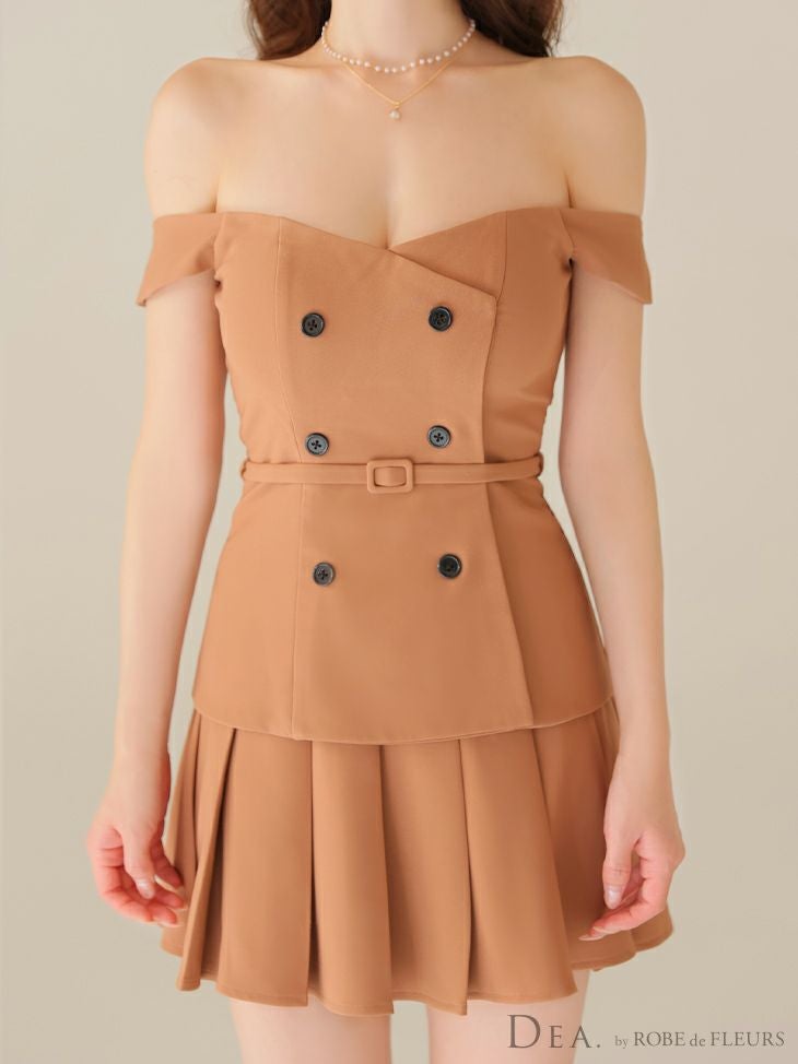 ROBE de FLEURS ローブドフルール 【XSサイズあり】肩リボンキャミツーピースフレアミニキャバドレス fm3267