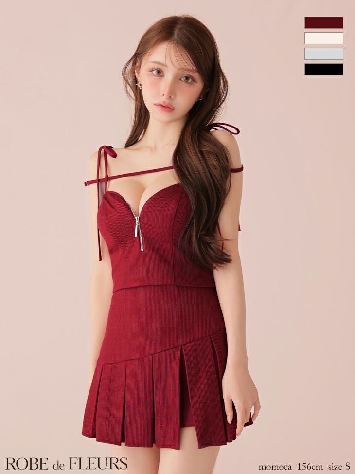 ROBE de FLEURS ローブドフルール 【XSサイズあり】肩リボンキャミツーピースフレアミニキャバドレス fm3267