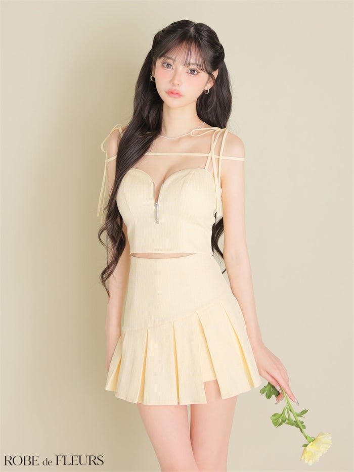 ROBE de FLEURS ローブドフルール 【XSサイズあり】肩リボンキャミツーピースフレアミニキャバドレス fm3267