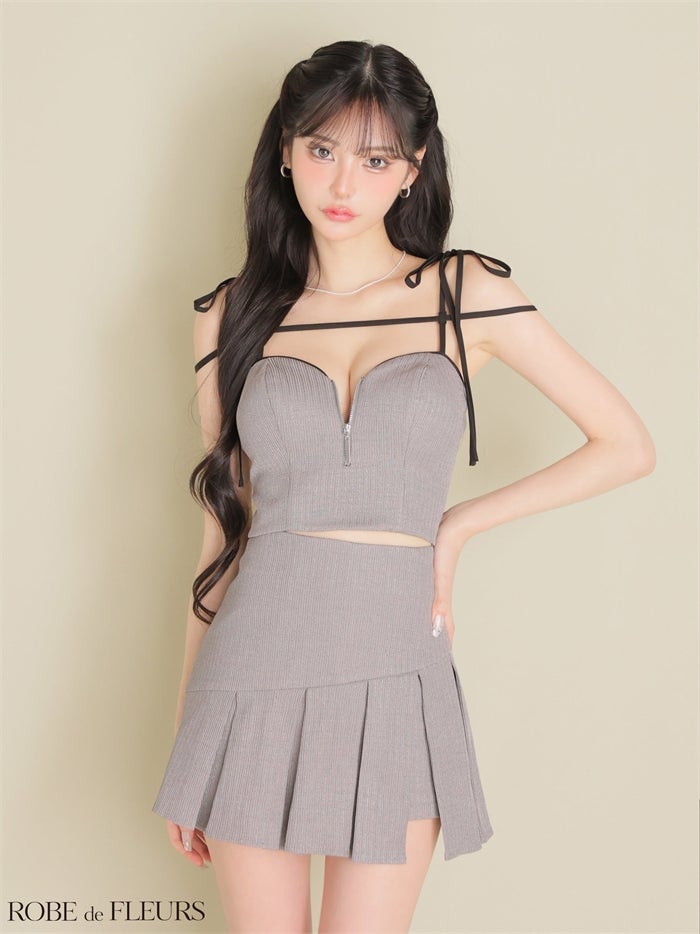 ROBE de FLEURS ローブドフルール 【XSサイズあり】肩リボンキャミツーピースフレアミニキャバドレス fm3267