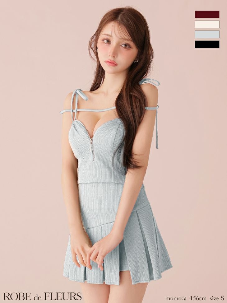 ROBE de FLEURS ローブドフルール 【XSサイズあり】肩リボンキャミツーピースフレアミニキャバドレス fm3267-c
