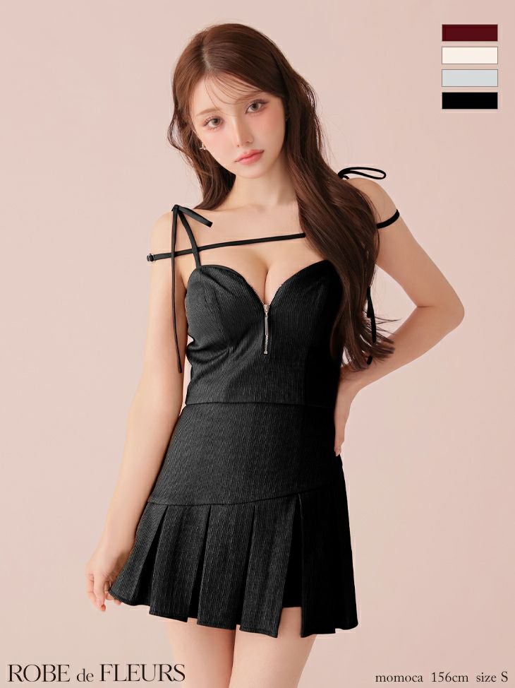 ROBE de FLEURS ローブドフルール 【XSサイズあり】肩リボンキャミツーピースフレアミニキャバドレス fm3267-c