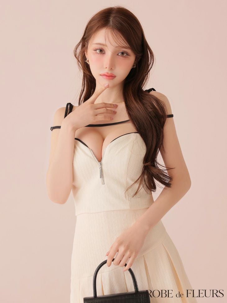 ROBE de FLEURS ローブドフルール 【XSサイズあり】肩リボンキャミツーピースフレアミニキャバドレス fm3267-c