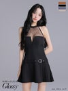Glossy ローブドフルールグロッシー 【XSサイズあり】肩リボンバストジップフレアミニキャバドレス gl4612-c