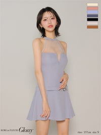 Glossy ローブドフルールグロッシー 【XSサイズあり】 ★一部予約商品★シアーホルターネックフレアミニキャバドレス gl4153-c