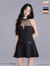 Glossy ローブドフルールグロッシー 【XSサイズあり】 ★一部予約商品★シアーホルターネックフレアミニキャバドレス gl4153-c