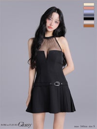 Glossy ローブドフルールグロッシー 【XSサイズあり】 ★一部予約商品★シアーホルターネックフレアミニキャバドレス gl4153-c