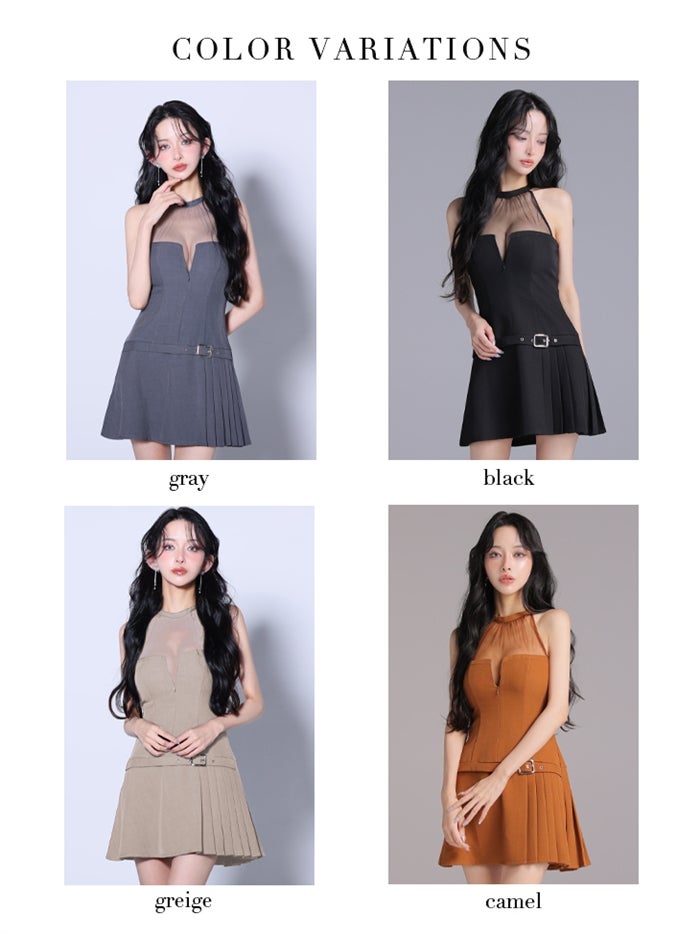 Glossy ローブドフルールグロッシー 【XSサイズあり】 ★一部予約商品★シアーホルターネックフレアミニキャバドレス gl4153-c