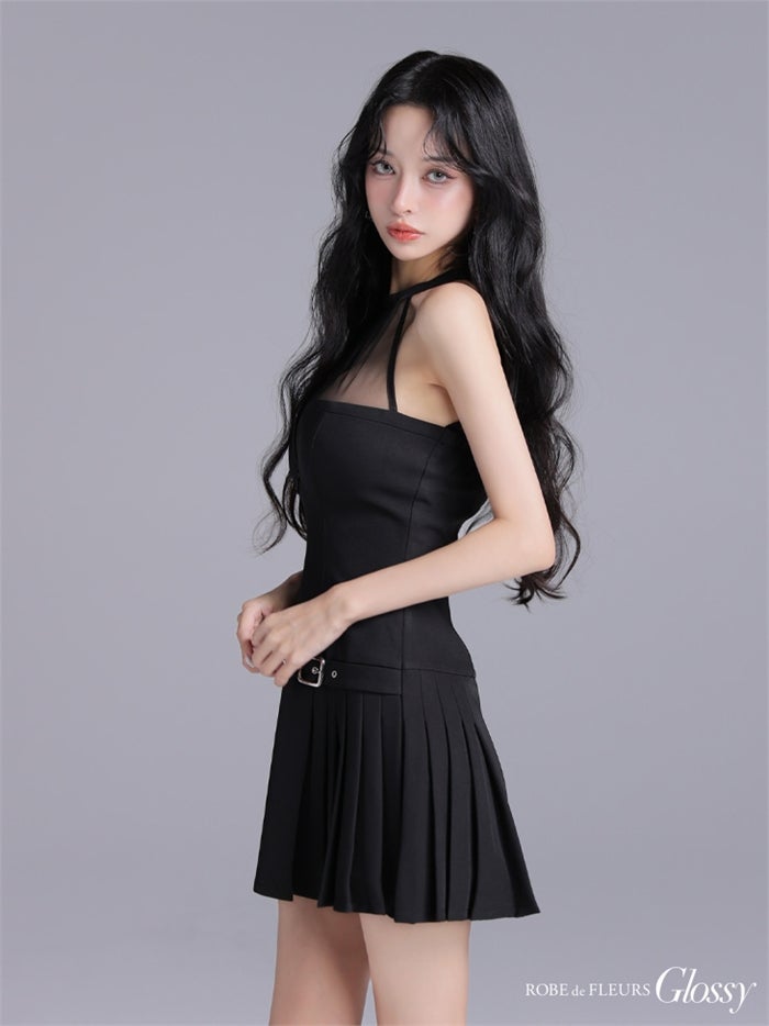 Glossy ローブドフルールグロッシー 【XSサイズあり】 ★一部予約商品★シアーホルターネックフレアミニキャバドレス gl4153-c