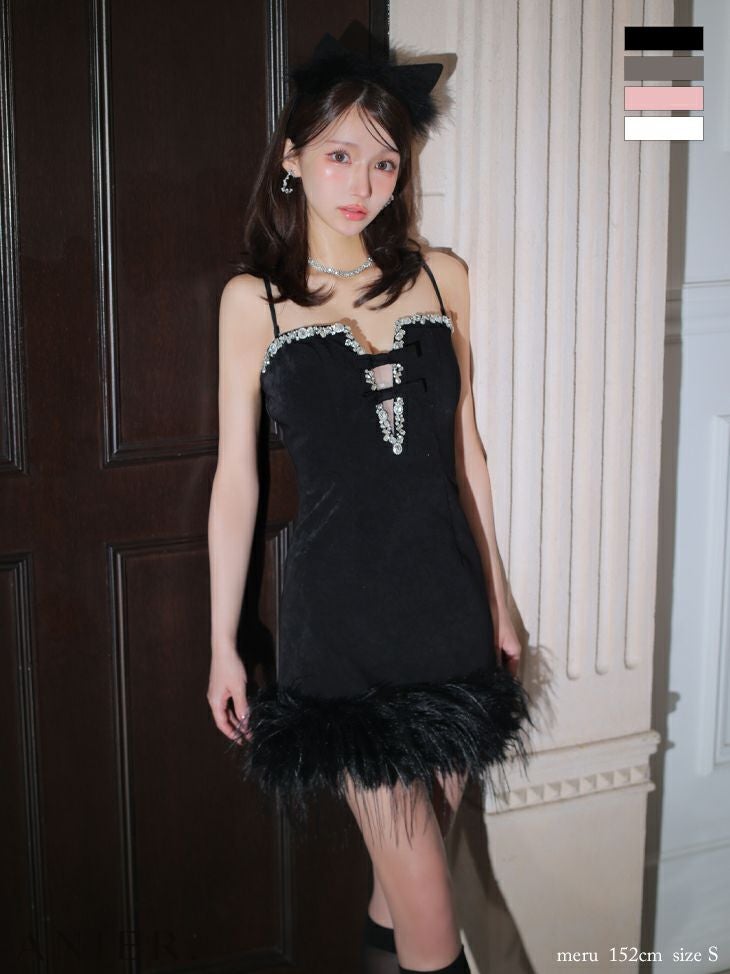 ROBE de FLEURS anier.ROBE ローブドフルール アニエルローブ  【XSサイズあり】 Tweed off-the-shoulder waist-cut bunny halloween dress ツイードオフショルウエストカットバニーミニドレス fm-anier4054-c