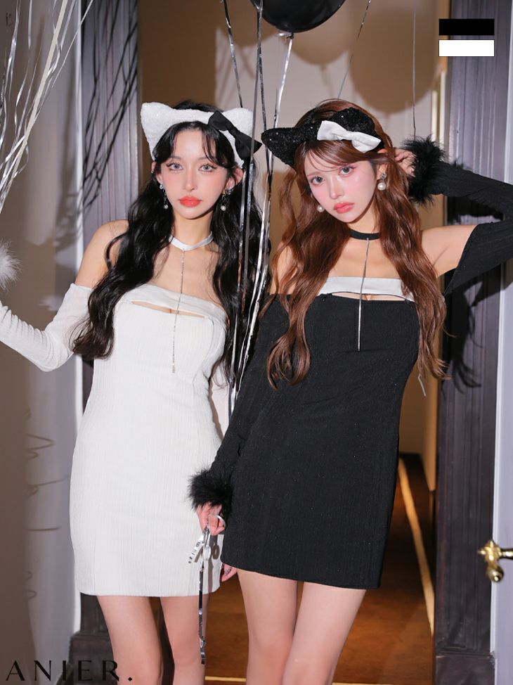 ROBE de FLEURS ローブドフルール リボンビジューバストカットフレアミニキャバドレス fm3618