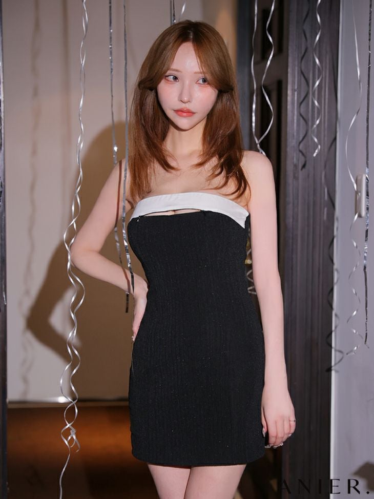 ROBE de FLEURS ローブドフルール リボンビジューバストカットフレアミニキャバドレス fm3618